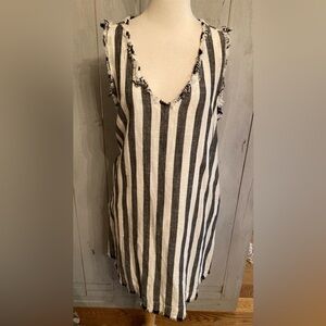 Umgee Dress Womens Large Linen Blend Comfort Raw Hem Shift Striped V-neck